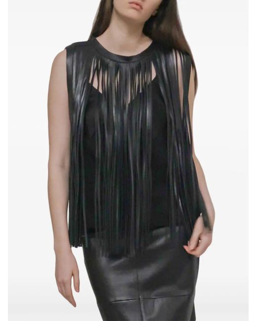 Rosetta Getty Leren Top Met Franje in het Black