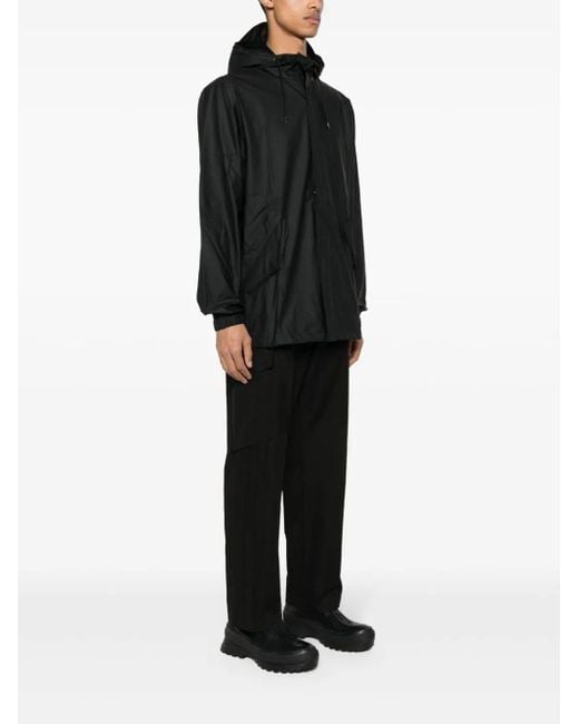 Rains Black Fishtail Drawstring-Hood Coated Parka
