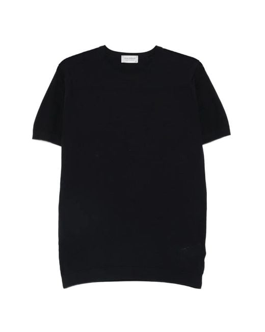 John Smedley Black Pique-Knit Ribbed-Trim T-Shirt for men