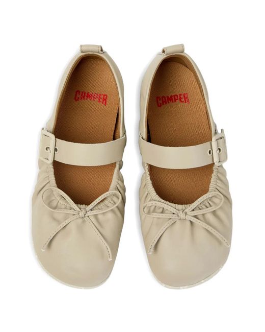 Camper White Wabi Buckle Bow Ballet Flats