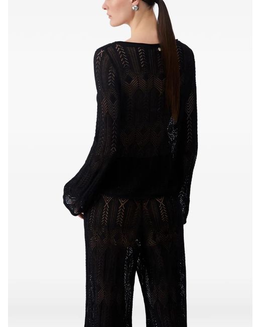 Liu Jo Black Openwork Crew-Neck Sweater