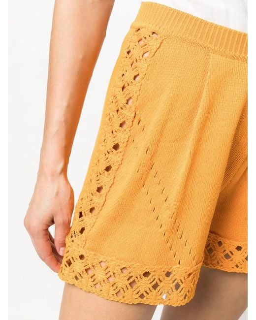 Alberta Ferretti Orange Open-Knit Shorts