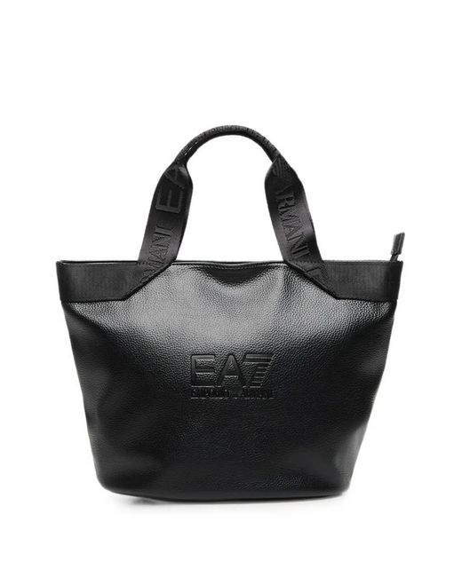 EA7 Black Logo-Embossed Tote Bag