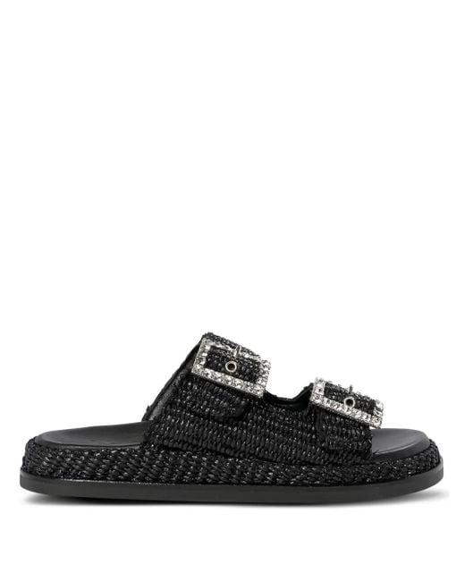 Alibi Black Double-Buckle Flat Sandals