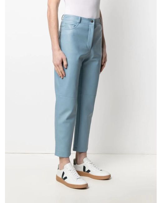 Stella McCartney Blue Faux-Leather Straight-Leg Trousers