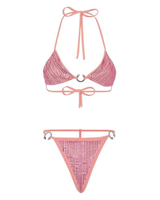 Philipp Plein Pink Bandeau-Bikini mit Kristallen
