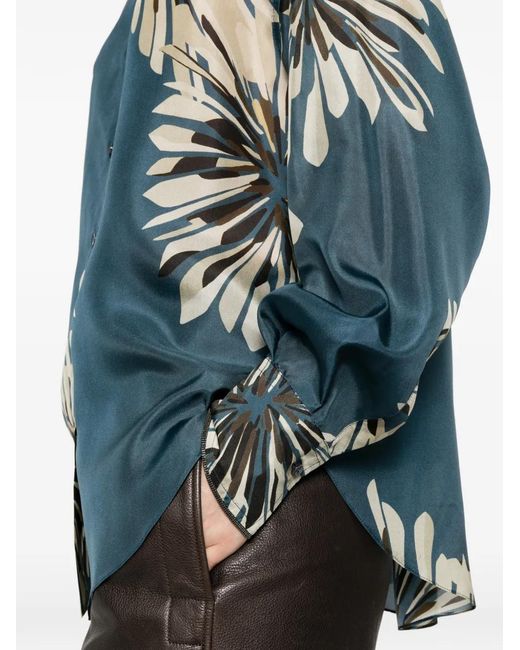 Brunello Cucinelli Blue Printed Silk Shirt