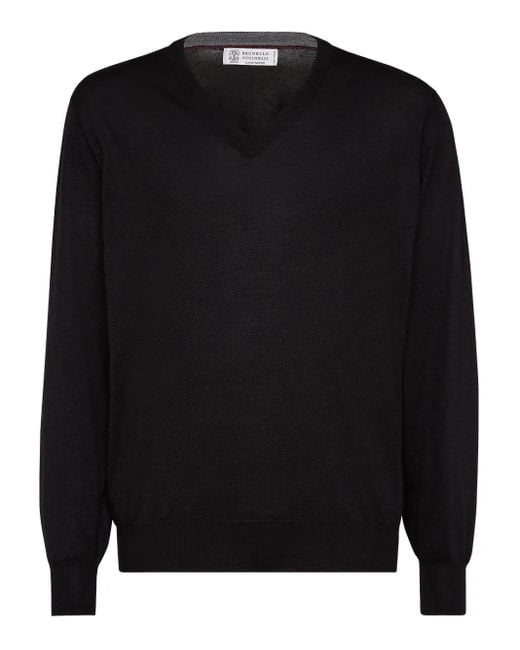 Brunello Cucinelli Black V-Neck Knitted Jumper for men