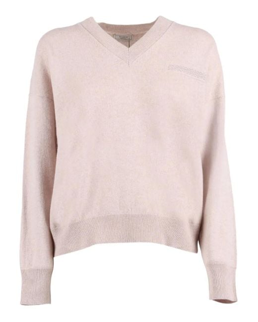Maglione Con Scollo A V di Peserico in Pink