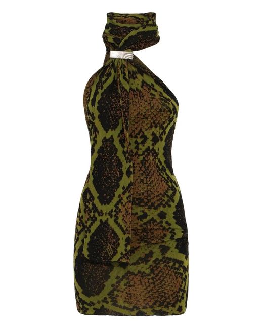The Attico Green Snake-Print Halterneck Mini Dress
