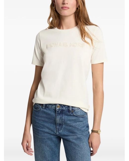 Michael Kors White Logo-Embellished T-Shirt
