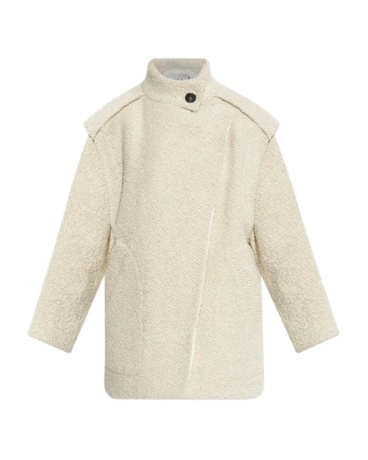 IRO White Asymmetric-Closure Wool-Blend Oversized Coat