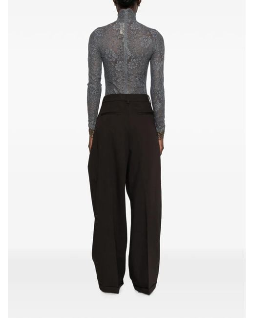 Valentino Garavani Gray Lace-Detail Long-Sleeve Bodysuit
