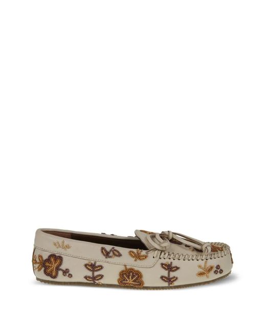 De Siena Shoes White Beaded Moccasin Loafers