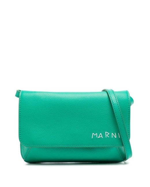 Marni Green Logo-embroidered Leather Bag for men