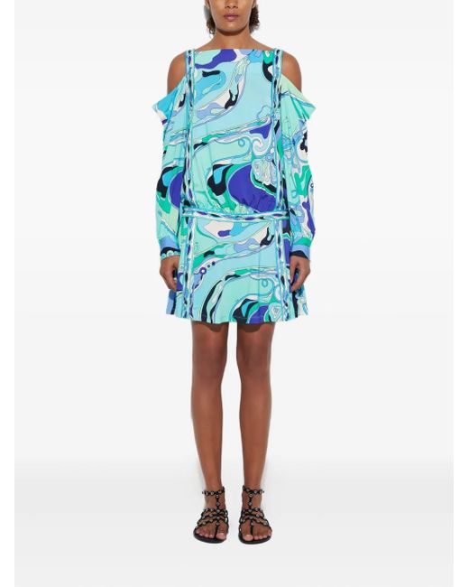 Emilio Pucci Blue Shoulder-Cut Print Dress