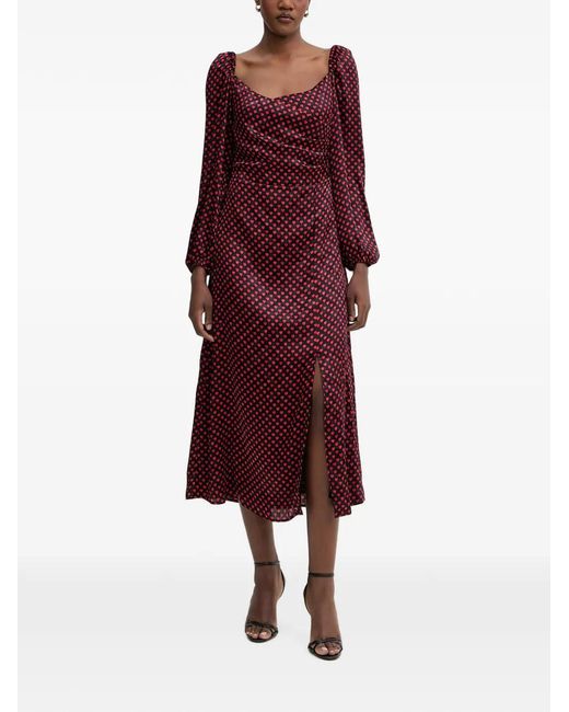Morgan Red Heart-Print Ruched Midi Dress