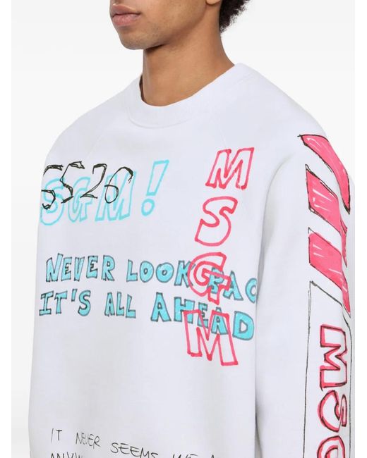MSGM White Print-Detail Sweatshirt for men