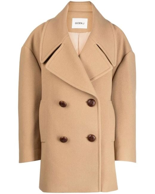 Goen.J Natural Oversized Double-Breasted Peacoat