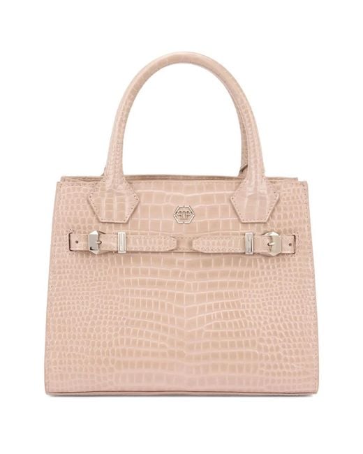 Philipp Plein Natural Small Crocodile-Printed Tote Bag