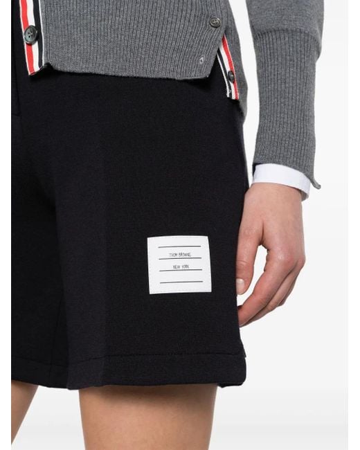 Thom Browne Black Name-Tag Ribbed Shorts