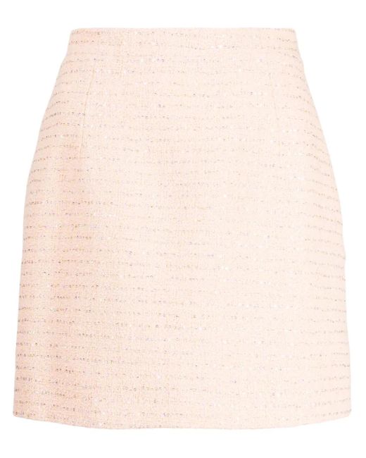 Alessandra Rich Natural Sequin-Embellished Tweed Miniskirt