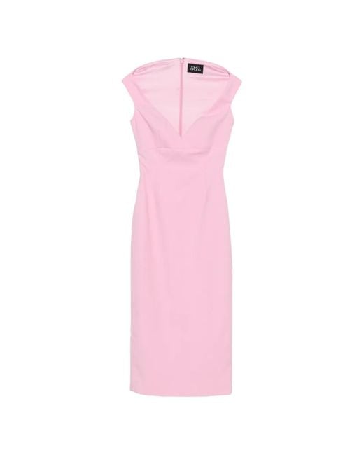 Solace London Pink Monica V-Neck Sleeveless Midi Dress