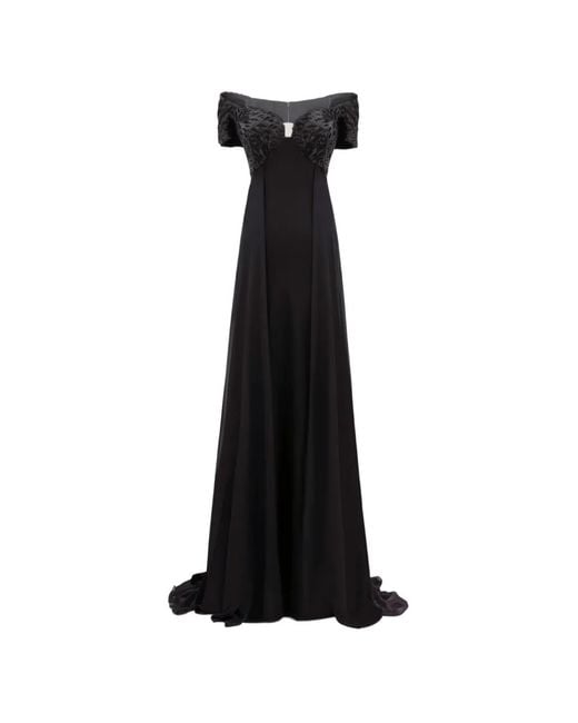 Gemy Maalouf Black Beaded Off-Shoulders Dress