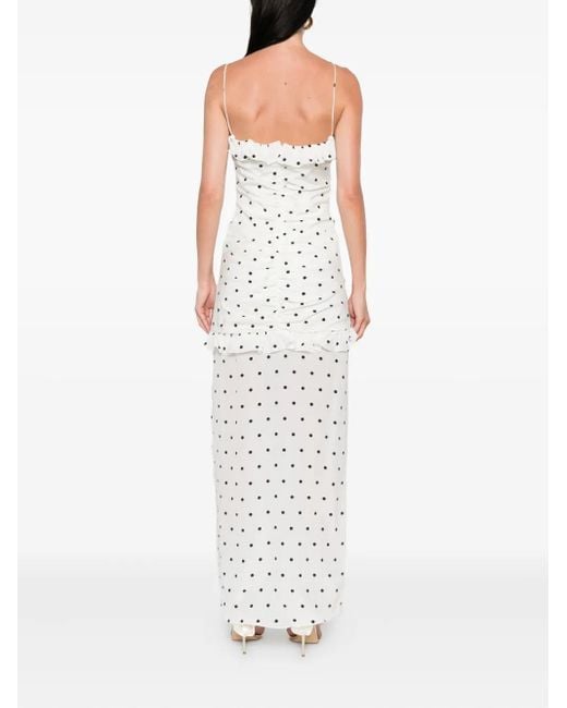 Alessandra Rich White Polka Dot-Print Ruched Dress