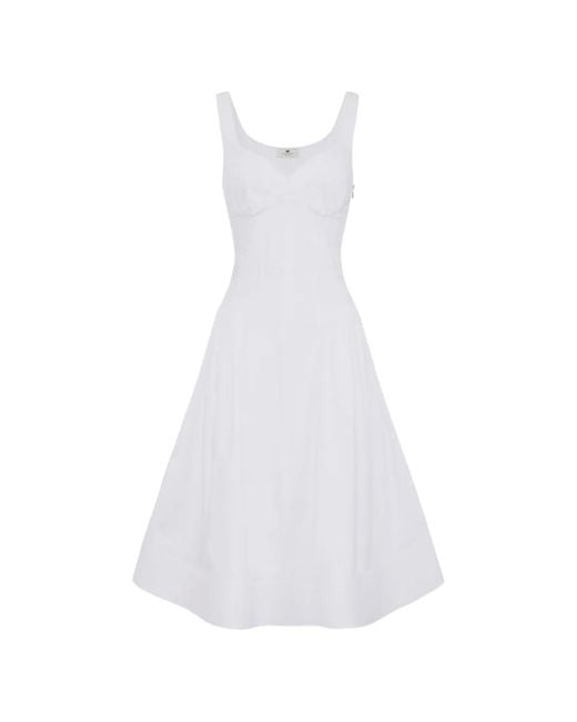 Elisabetta Franchi White Cotton Gathered Midi Dress