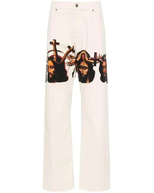 424 White Graphic-Print Baggy Jeans for men