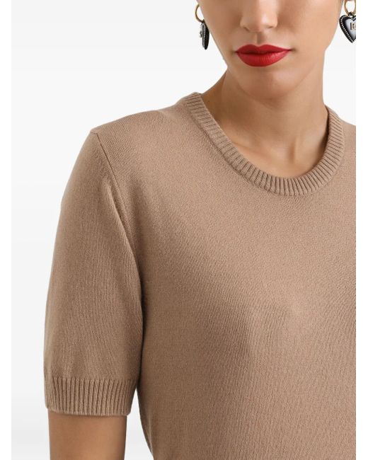 Dolce & Gabbana Brown Short-Sleeve Cashmere Sweater