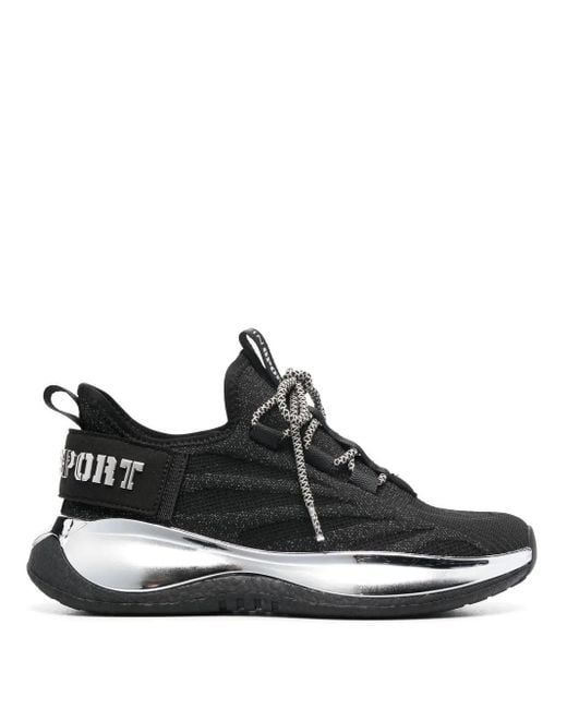 Philipp Plein Black Metallic-Logo Sneakers