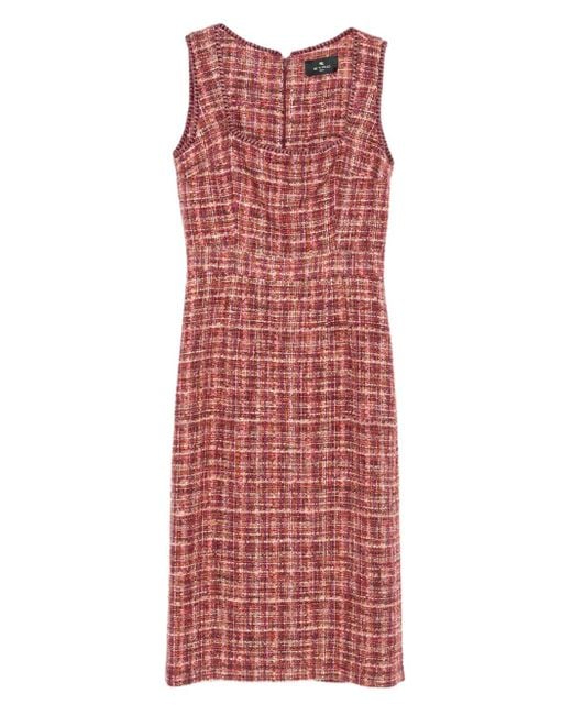 Etro Red Tweed Sleeveless Midi Day Dress