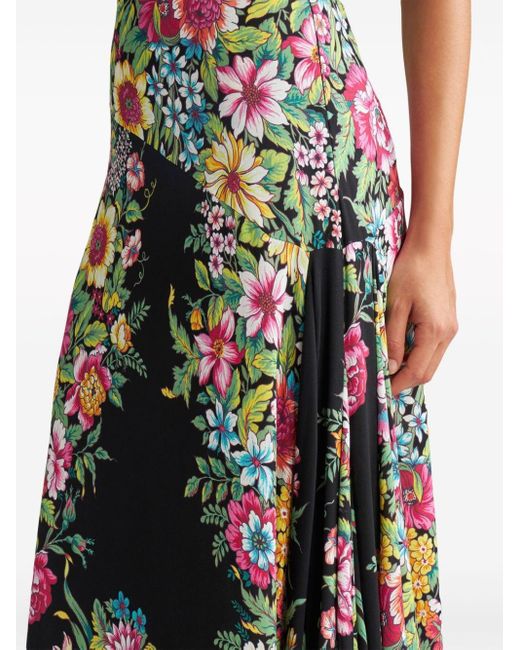 Etro Black Floral-print Asymmetric Skirt