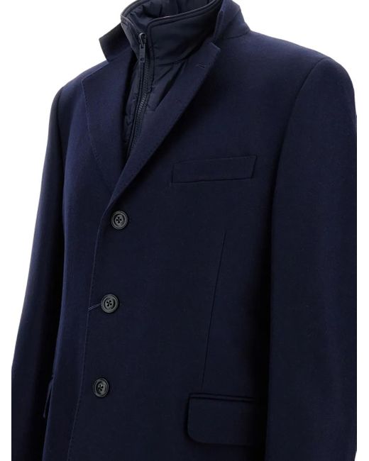 Fay Blue Three-Button Detachable-Collar Coat for men