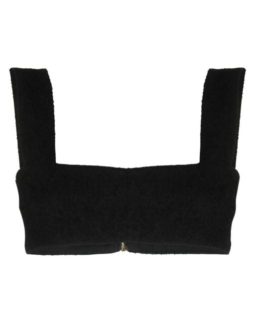 Patou Black Square-Neck Tweed Crop Top