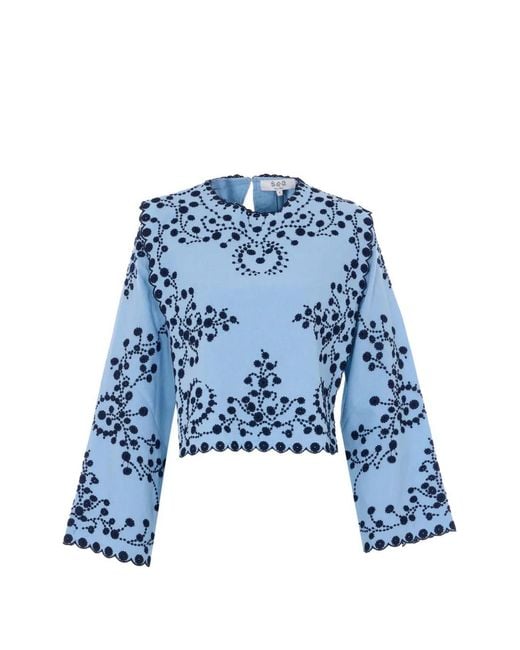 Sea Blue Embroidered Top