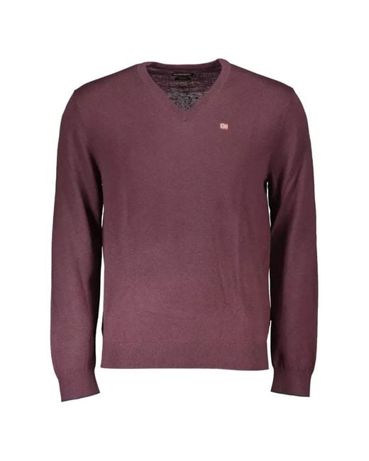 Napapijri Purple Logo-Patch V-Neck Sweater for men