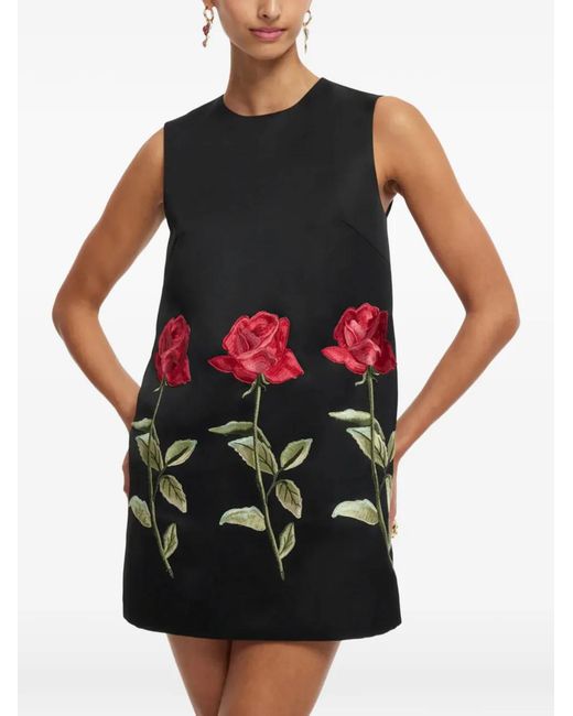 LEO LIN Black Yvonne Rose-Embroidered Sleeveless Mini Dress