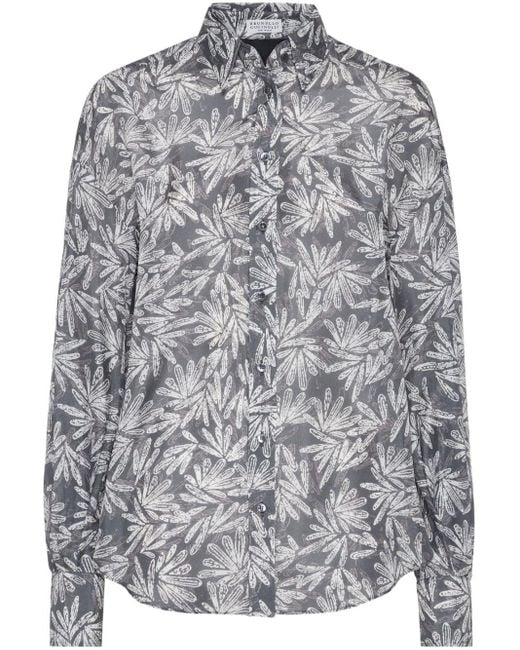 Camisa con estampado abstracto Brunello Cucinelli de color Gray