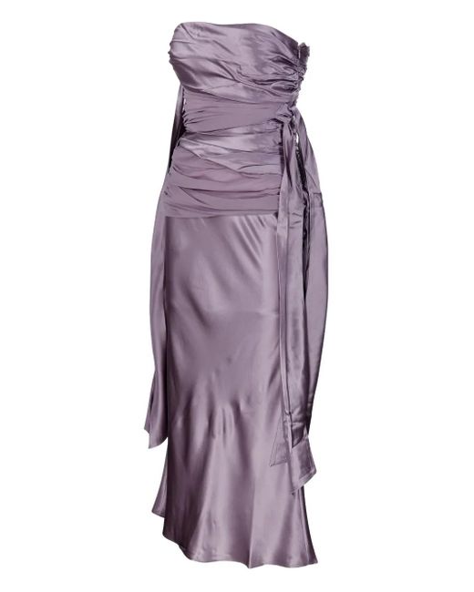 Christopher Esber Purple Draped-Waist Silk Midi Dress