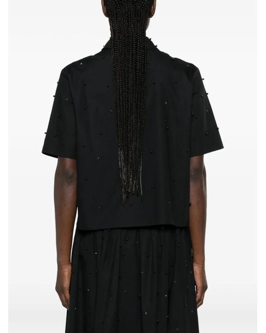 Maje Black Bead-Embellished Short-Sleeve Shirt
