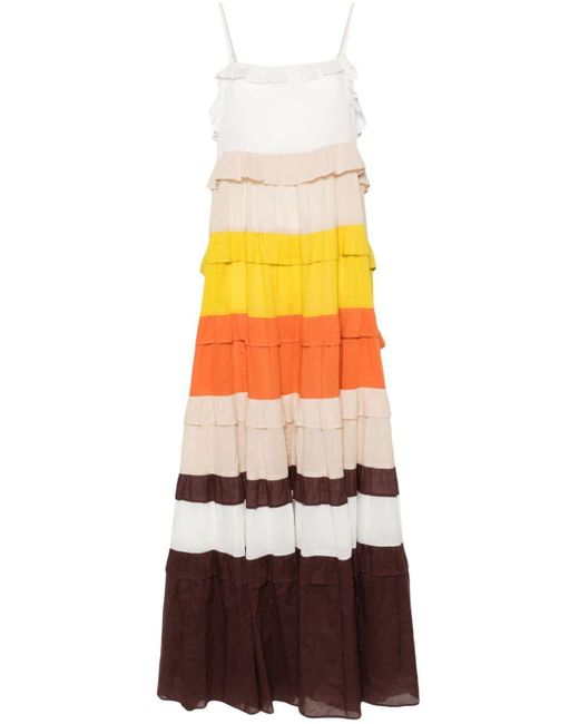 Robe longue colour block à volants Twin Set en coloris White