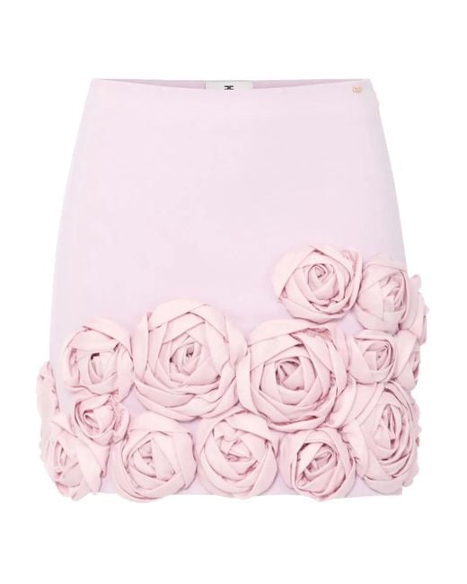 Elisabetta Franchi Pink Flower-Detailing Mini Skirt