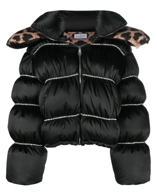 Philipp Plein Black Flame Embellished Oversized Puffer Jacket