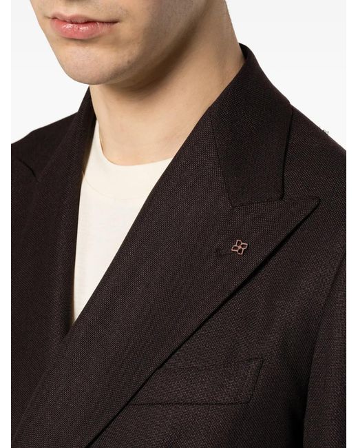 Tagliatore Black Double-Breasted Peak-Lapel Blazer for men