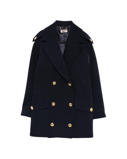 Elisabetta Franchi Blue Double-Breasted Coat