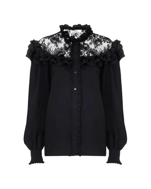 Chloé Black High-Neck Ruffled Blouse