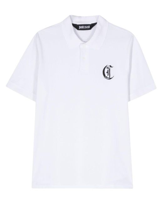 Just Cavalli White Logo-embroidered Polo Shirt for men